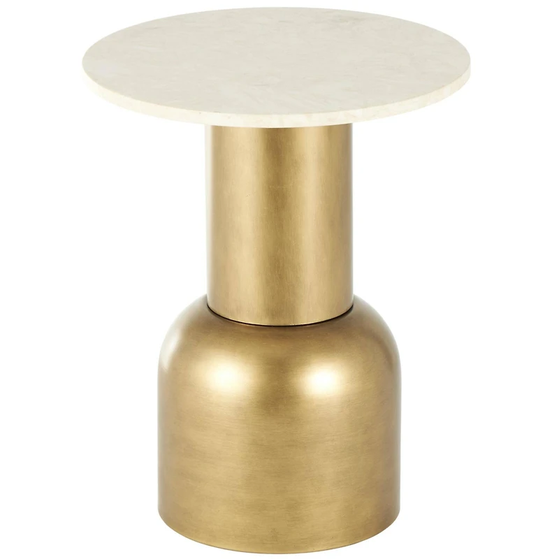 20" Gold Metal Pedestal Accent Table with Cream Marble Tabletop