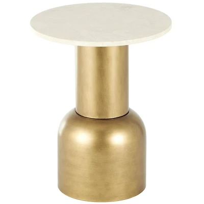 20" Gold Metal Pedestal Accent Table with Cream Marble Tabletop
