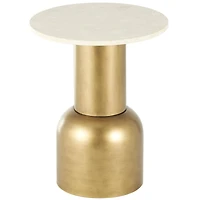 20" Gold Metal Pedestal Accent Table with Cream Marble Tabletop