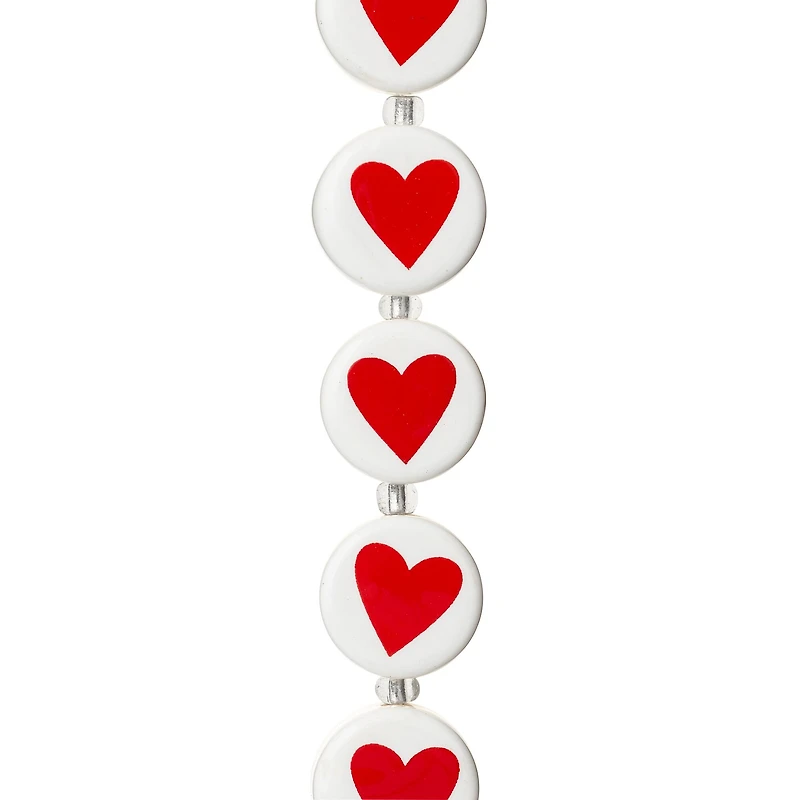 12 Pack: Red & White Ceramic Heart Beads, 16mm by Bead Landing™