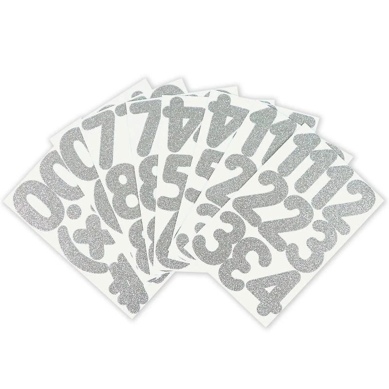 12 Pack: Silver Glitter Rounded Number Stickers by Recollections™