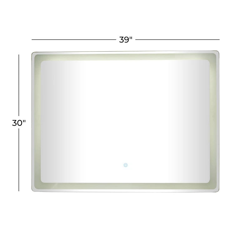 Clear Glass Modern LED Mirror, 39" x 1" x 30"
