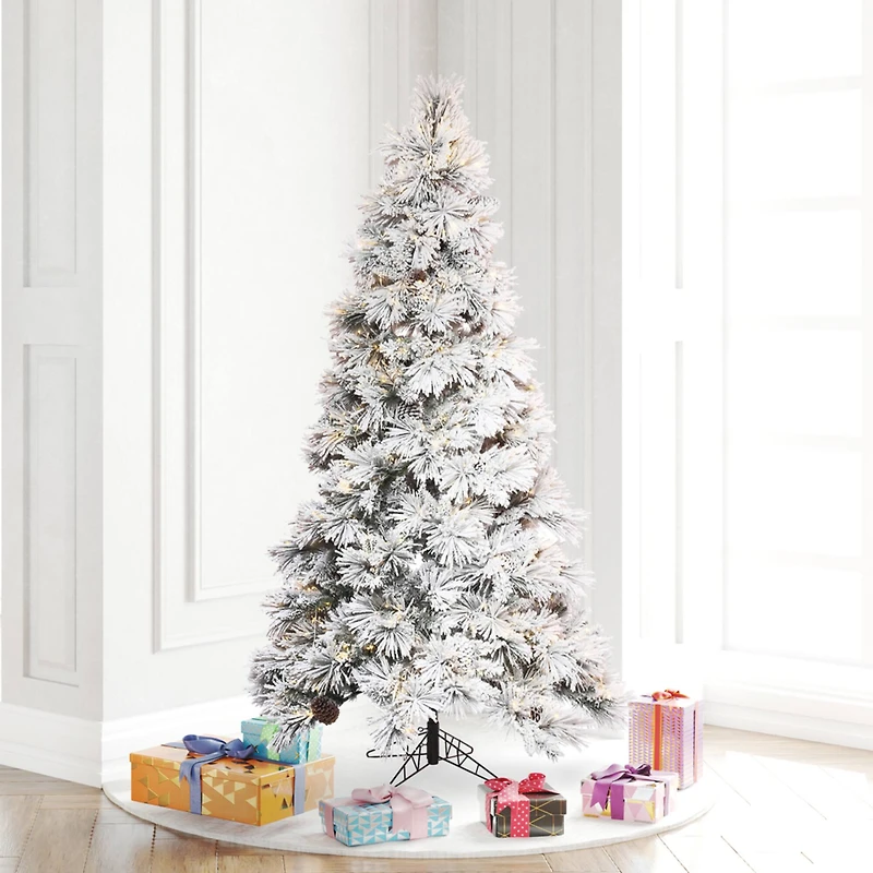 6ft. Pre-Lit Flocked Atka Pencil Artificial Christmas tree, Warm White LED Lights