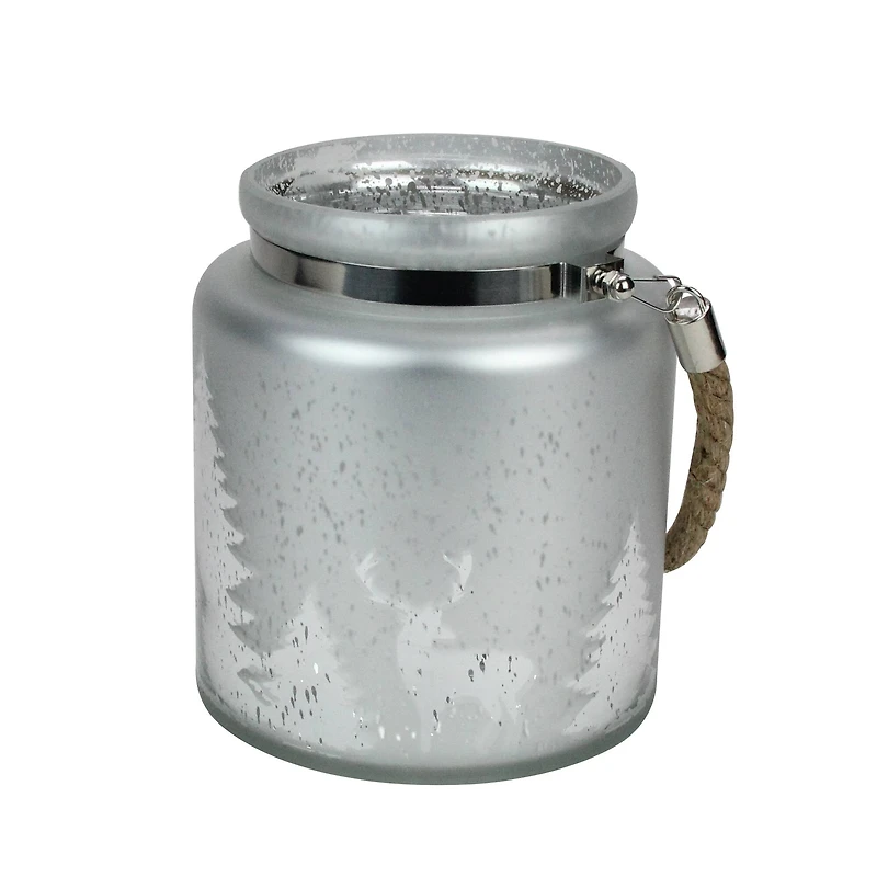 6" Reindeer & Tree Silhouette Pillar Candle Holder with Handle