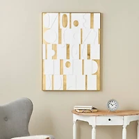  30" x 39" White Wooden Abstract Geometric Shape Framed Wall Art with Gold Accents