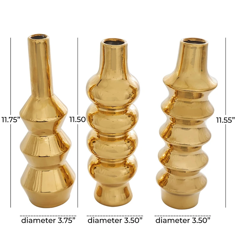 Gold Ceramic Abstract Bubble Ribbed Vase Set