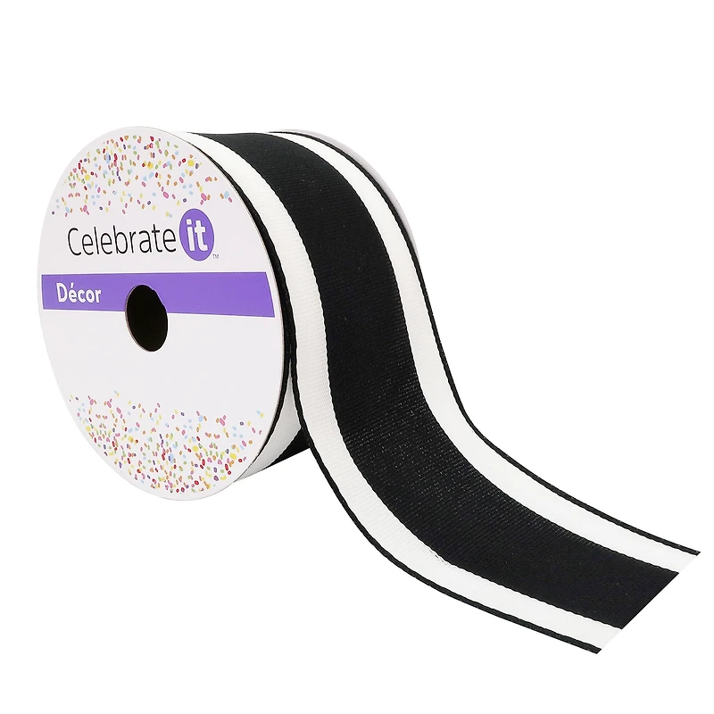 2.5" x 25ft. Taffeta Wired Black Center Stripe Ribbon by Celebrate It™