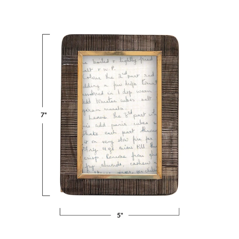 Hello Honey® Black & Natural Hand-Carved Horn 5" x 7" Tabletop Frame with Brass Border