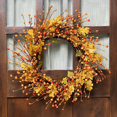 22" Orange Berries & Yellow Leaves Fall Harvest Wreath