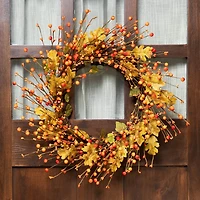 22" Orange Berries & Yellow Leaves Fall Harvest Wreath