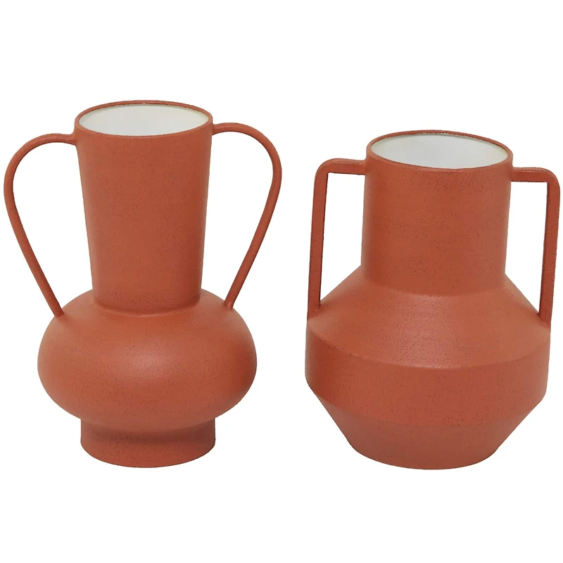 The Novogratz Orange Metal Vase with Handles Set of 2 11", 10"