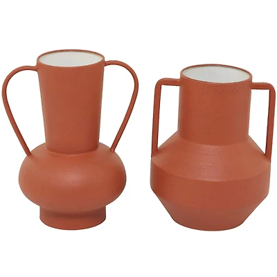 The Novogratz Orange Metal Vase with Handles Set of 2 11", 10"