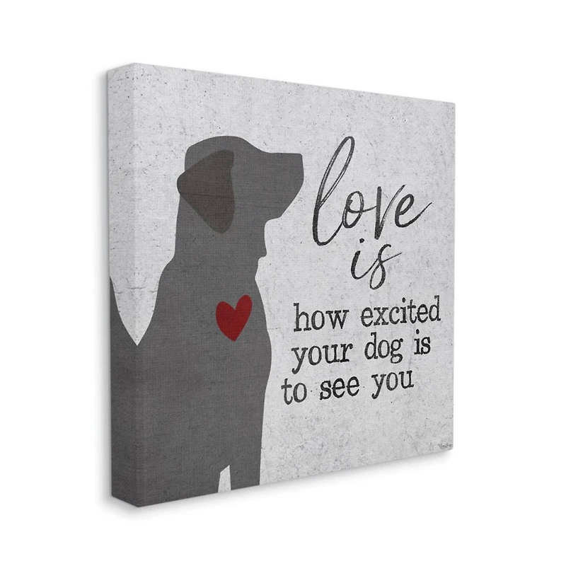 Stupell Industries Love is How Excited Your Dog is Quote Hearts Grey Red Canvas Wall Art