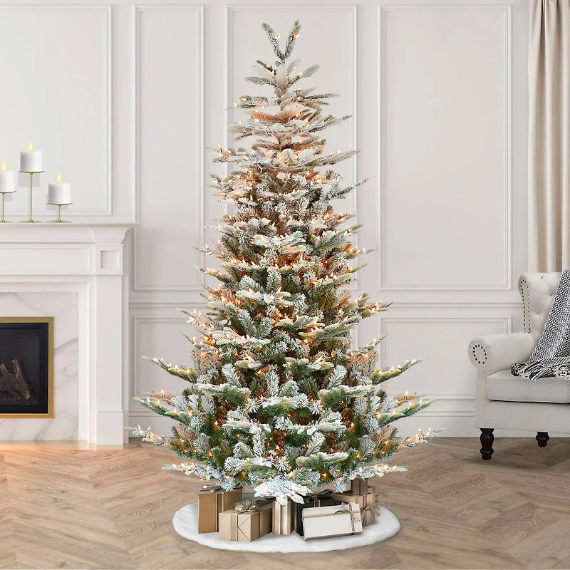 7.5ft. Pre-Lit Flocked Aspen Fir Artificial Tree, Warm White LED Lights