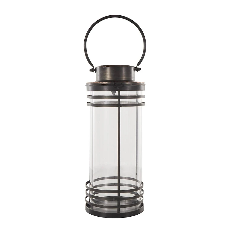 17" Black Metal Candle Lantern with Round Outlines