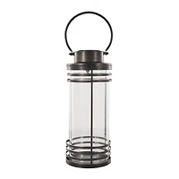 17" Black Metal Candle Lantern with Round Outlines