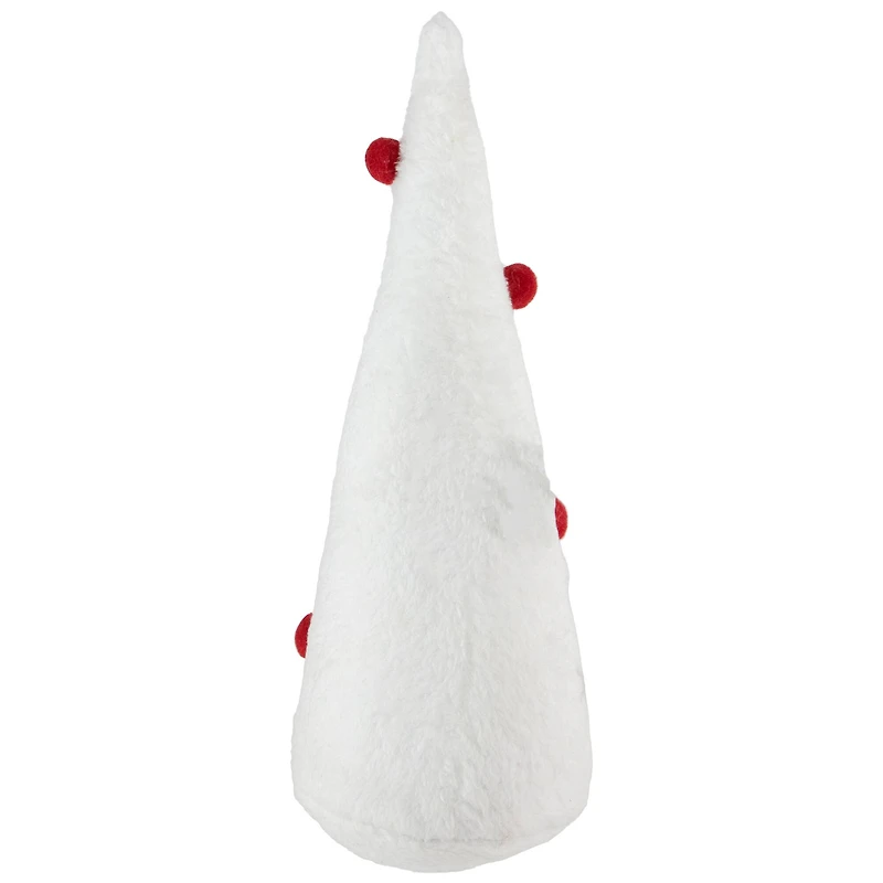 12" White Plush Christmas Cone Tree with Red Pompom Ornaments