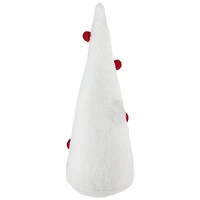 12" White Plush Christmas Cone Tree with Red Pompom Ornaments