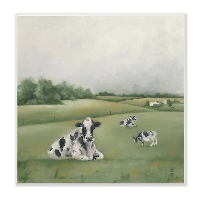 Stupell Industries Dairy Cows Grazing in Rolling Green Field Farms,12" x 12"