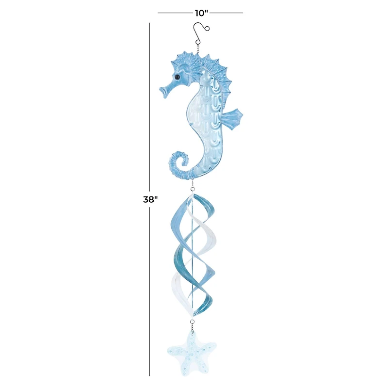 38" Blue Swirl Wind Spinner Metal Seahorse & Starfish Windchime