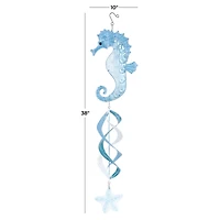 38" Blue Swirl Wind Spinner Metal Seahorse & Starfish Windchime