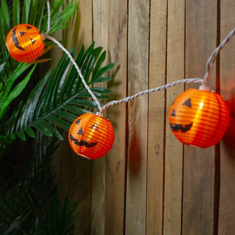10ct. Orange Jack-O-Lantern Paper Lantern Halloween Lights