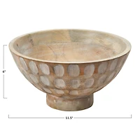 Hello Honey® 6" Whitewashed Footed Mango Wood Bowl with Carved Circle Accents