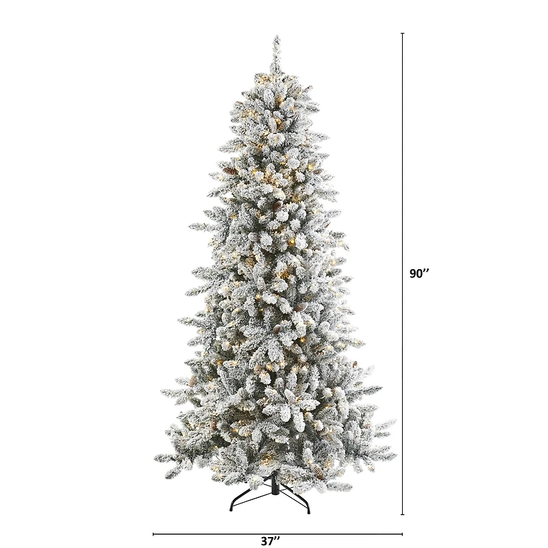 7.5ft. Pre-Lit Flocked Livingston Fir Artificial Christmas Tree with Pinecones and Clear Warm LED Lights