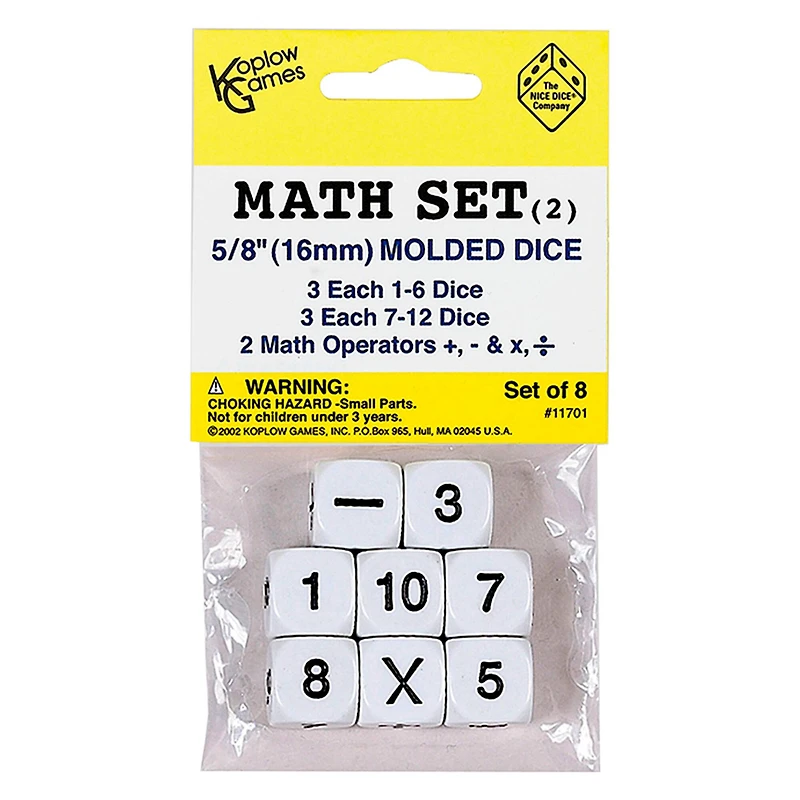 Koplow Games Whole Number Dice Set, 6 Packs of 8