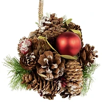 5.5" Red Ornament Pinecone and Mixed Foliage Hanging Christmas Ball Ornament