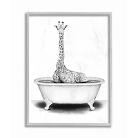 Stupell Industries Giraffe In A Tub Drawing with Gray Frame Wall Accent