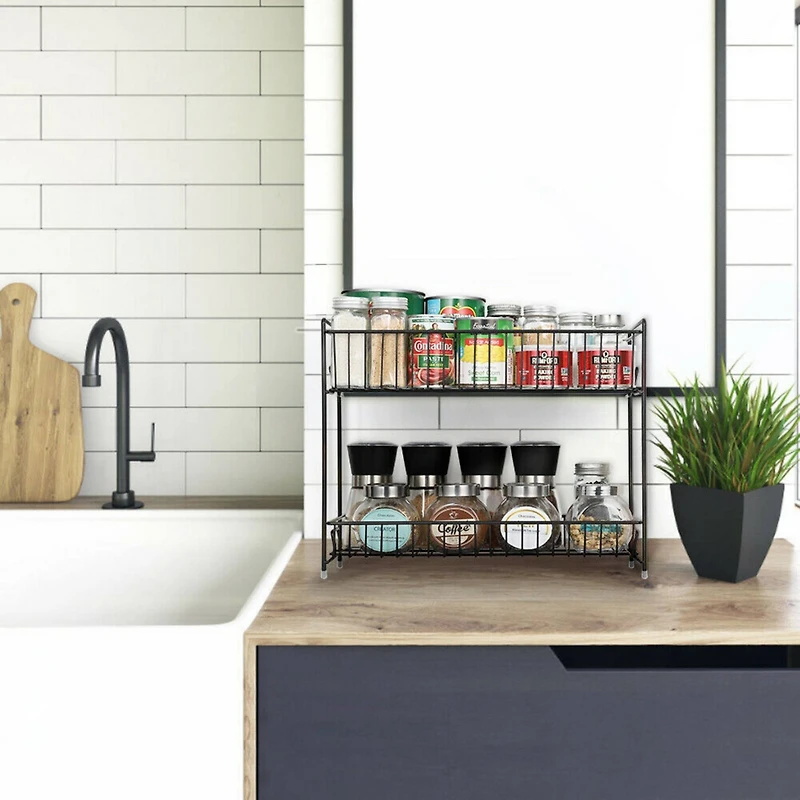 NEX™ 2-Tier Black Kitchen Countertop Spice Rack Organizer