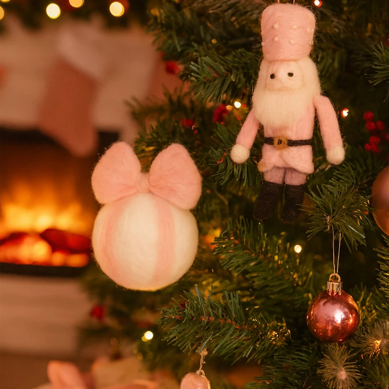 Christmas Pink & White Ball with Bow Felting Kit by Loops & Threads®