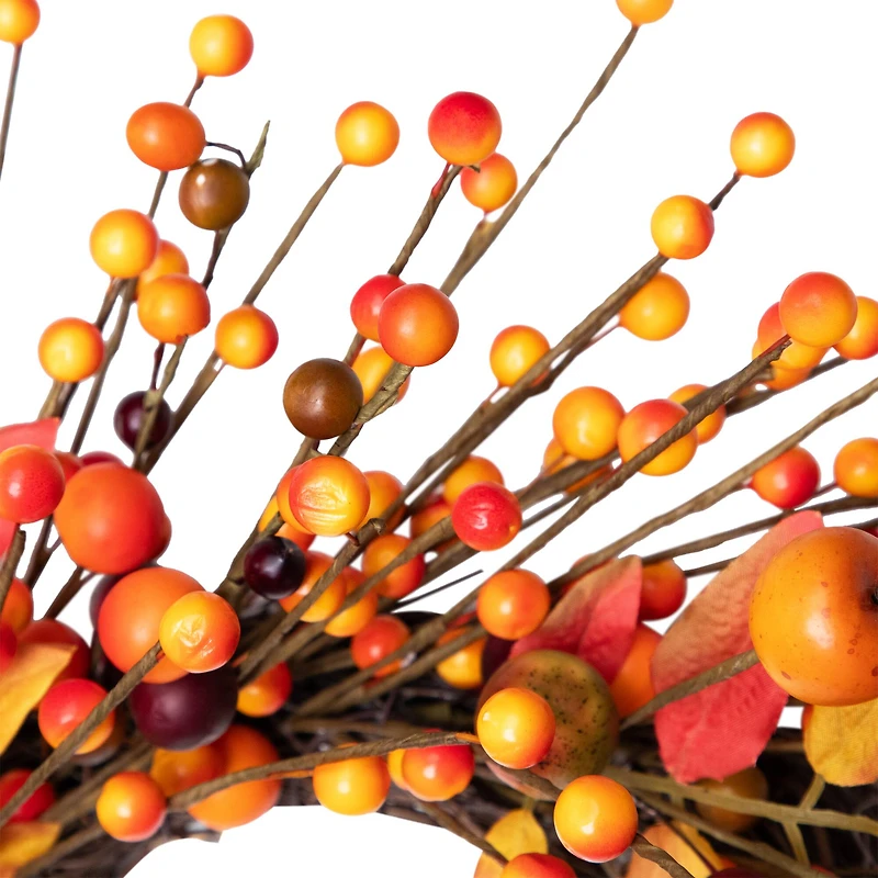 18" Berries & Apples Foliage Twig Thanksgiving Wreath