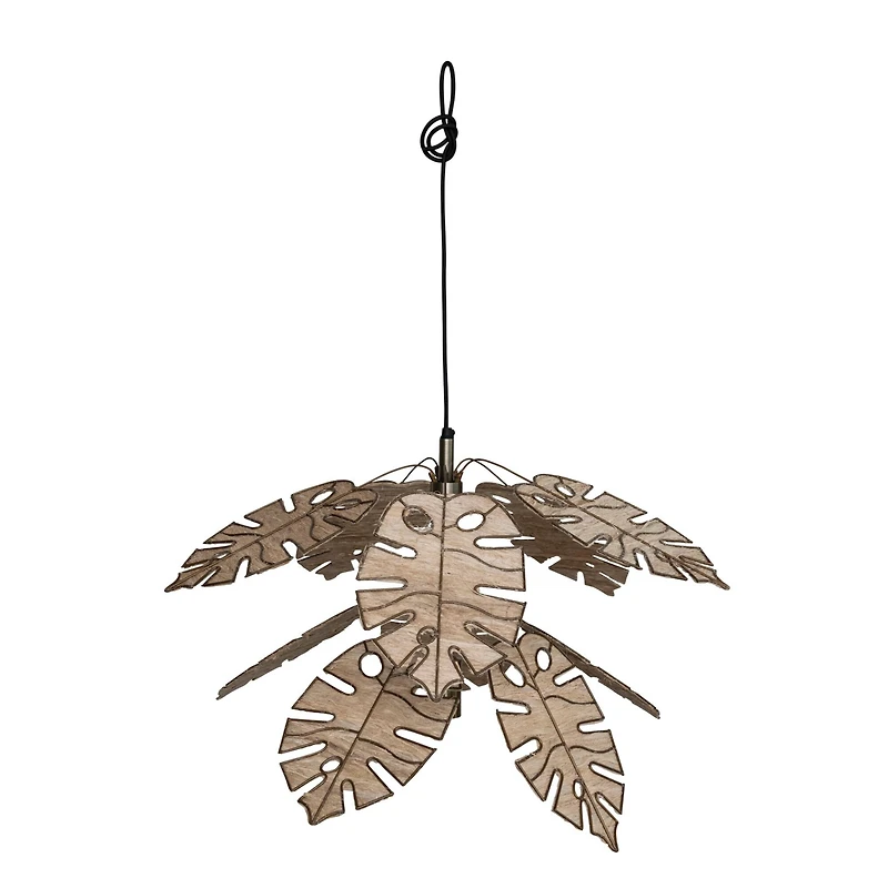Hello Honey® Antique Brass Finish & Natural Round Metal & Banana Fiber Leaf Hanging Pendant Lamp