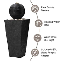 Glitzhome® Modern LED Black Geometric Pedestal & Sphere Outdoor Floor Fountain