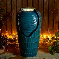 Glitzhome® 28.25" LED Petals Textured Ceramic Jar Outdoor Floor Fountain