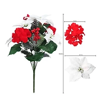 18.5" Deluxe White Poinsettia & Red Hydrangea Mix Bush by Ashland®