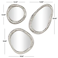 Silver Aluminum Abstract Wall Mirror Set of 3 23", 20", 15"