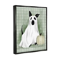 Stupell Industries Dog Ghost Halloween Costume Framed Floater Canvas Wall Art
