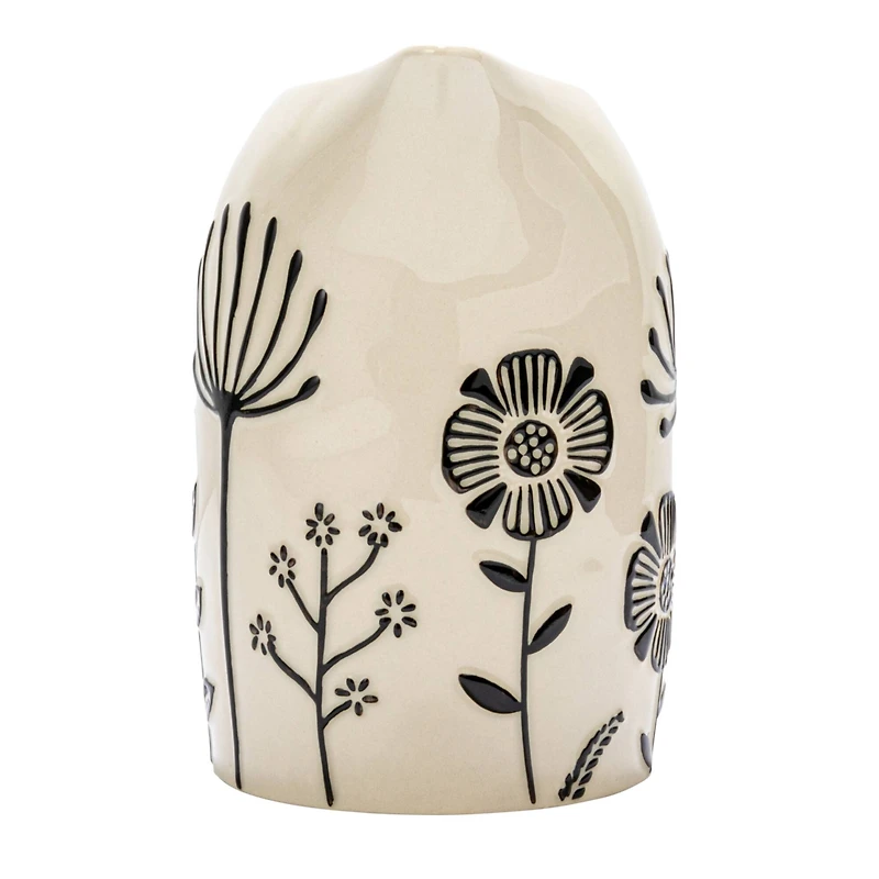 Hello Honey® 62oz. Cream & Black Hand-Painted Embossed Flowers Stoneware Pitcher