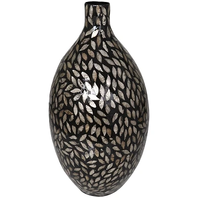 22" Black Mother of Pearl Handmade Mosaic Floral Inspired Vase