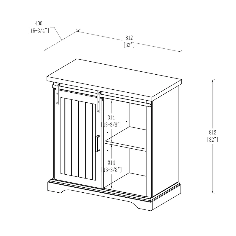 Walker Edison 32" Stone Grey Sliding Grooved Door Modern Accent Cabinet