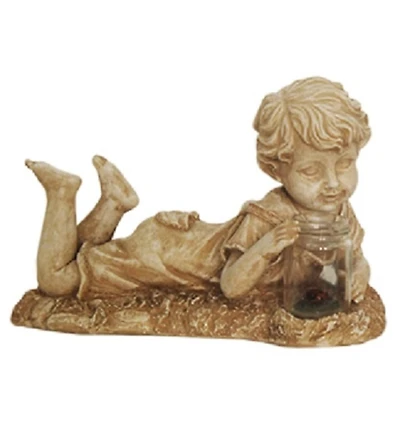 14" Distressed Lounging Child LED Outdoor Garden Statue