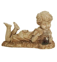 14" Distressed Lounging Child LED Outdoor Garden Statue