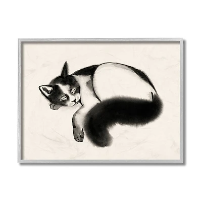 Stupell Industries Relaxed Pet Cat Bushy Black Tail in Gray Frame Wall Art