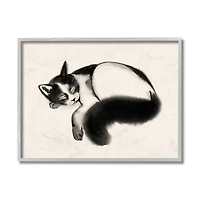 Stupell Industries Relaxed Pet Cat Bushy Black Tail in Gray Frame Wall Art