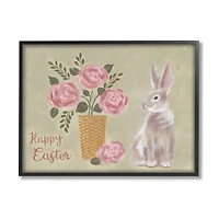 Stupell Industries Happy Easter Bunny Rose Bouquet Framed Giclee Art