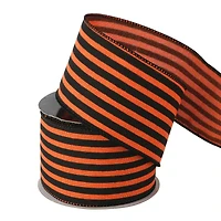 2.5" x 6.6yd. Orange & Black Striped Wired Faux Linen Ribbon by Celebrate It®