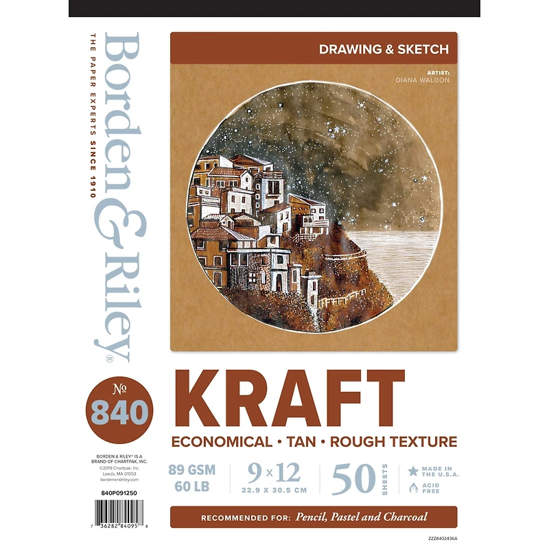 Borden & Riley® No. 840 Kraft Drawing & Sketch Paper Pad, 9" x 12"